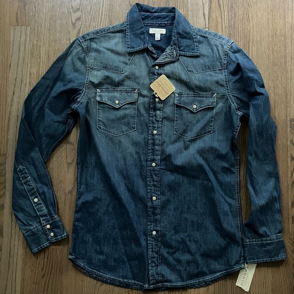 NEW Sonoma Denim Jean Button Down ombré Shirt S - Picture 1 of 8
